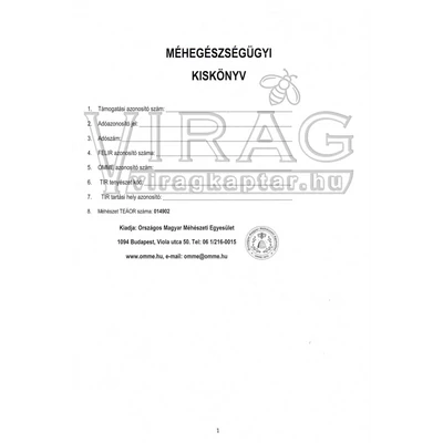 OMME Méhegészségügyi kiskönyv A5 méretű, 12 oldalas nyilvántartó füzet méhészek számára.